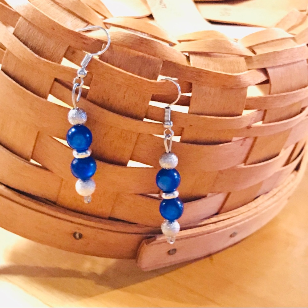 Handmade Blue Sparkle Dangle Earrings